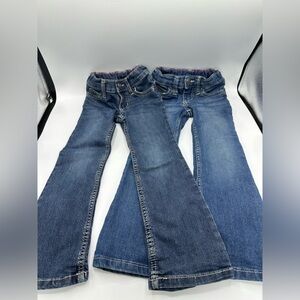 Lot 2 Wranglers Girls Blue Denim Jeans Child Size 4 Slim Fit Boot Cut Adj. Waist